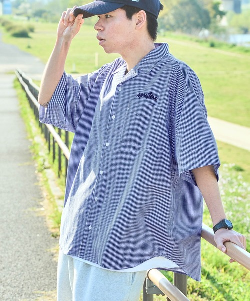 SPOC STORE（スポックストア）の「【SPOC STORE】ロゴ刺繍 ヴィンテージライクチェック オープンカラービッグ半袖シャツ（シャツ/ブラウス・メンズ・ブラック系1/ピンク系/イエロー系/ブラック系2/ネイビー系・M/L）」の18枚目の写真