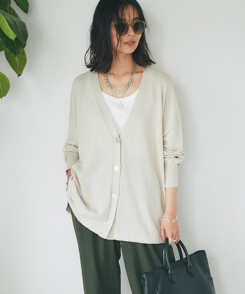 RIVE DROITE（リヴドロワ）の「ロングシーズン使える/クールコットンワイドカーディガン（カーディガン/ボレロ・レディース・イエロー/ブラック/ベージュ・FREE）」の3枚目の写真