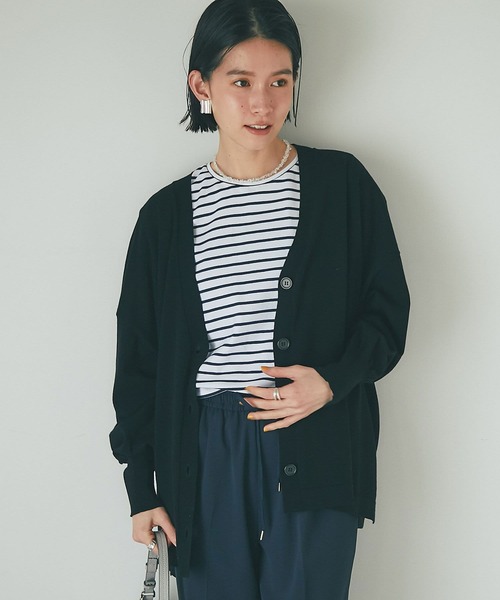 RIVE DROITE（リヴドロワ）の「ロングシーズン使える/クールコットンワイドカーディガン（カーディガン/ボレロ・レディース・イエロー/ブラック/ベージュ・FREE）」の2枚目の写真