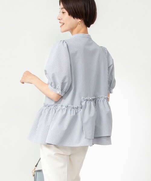 サッカーペプラムギャザーブラウス