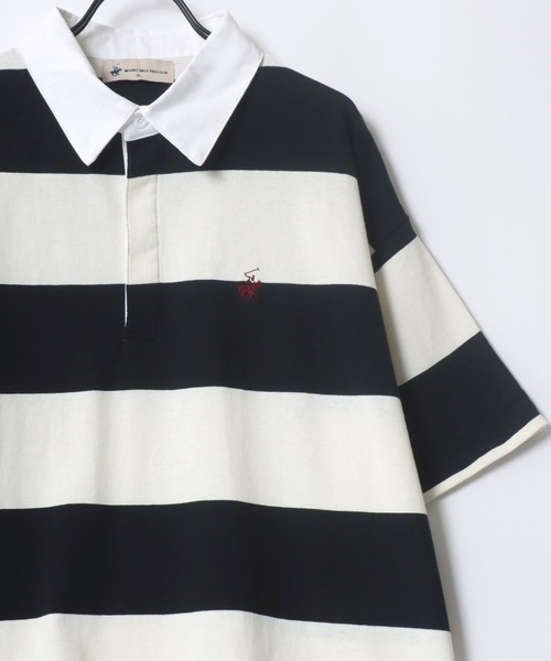 BEVERLY HILLS POLO CLUB（ビバリーヒルズポロクラブ）の「BEVERLY HILLS POLO CLUB/ビバリーヒルズポロクラブ オーバーサイズ ロゴ ワンポイント刺繍 半袖ラガーシャツ（ポロシャツ・レディース・グリーン系その他/ブラック/グリーン/ブラック系その他・M）」の2枚目の写真