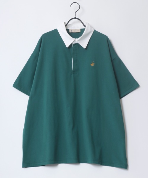 BEVERLY HILLS POLO CLUB（ビバリーヒルズポロクラブ）の「BEVERLY HILLS POLO CLUB/ビバリーヒルズポロクラブ オーバーサイズ ロゴ ワンポイント刺繍 半袖ラガーシャツ（ポロシャツ・レディース・グリーン系その他/ブラック/グリーン/ブラック系その他・M）」の7枚目の写真