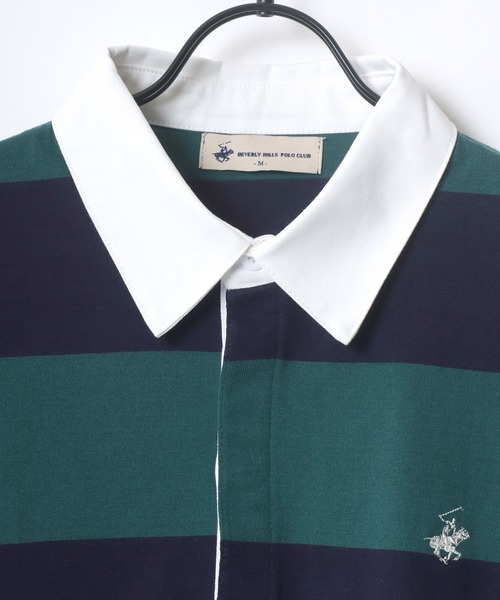BEVERLY HILLS POLO CLUB（ビバリーヒルズポロクラブ）の「BEVERLY HILLS POLO CLUB/ビバリーヒルズポロクラブ オーバーサイズ ロゴ ワンポイント刺繍 半袖ラガーシャツ（ポロシャツ・レディース・グリーン系その他/ブラック/グリーン/ブラック系その他・M）」の10枚目の写真