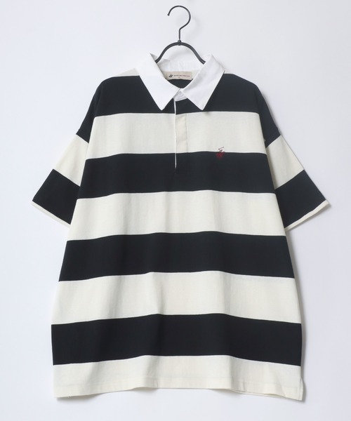 BEVERLY HILLS POLO CLUB（ビバリーヒルズポロクラブ）の「BEVERLY HILLS POLO CLUB/ビバリーヒルズポロクラブ オーバーサイズ ロゴ ワンポイント刺繍 半袖ラガーシャツ（ポロシャツ・レディース・グリーン系その他/ブラック/グリーン/ブラック系その他・M）」の6枚目の写真