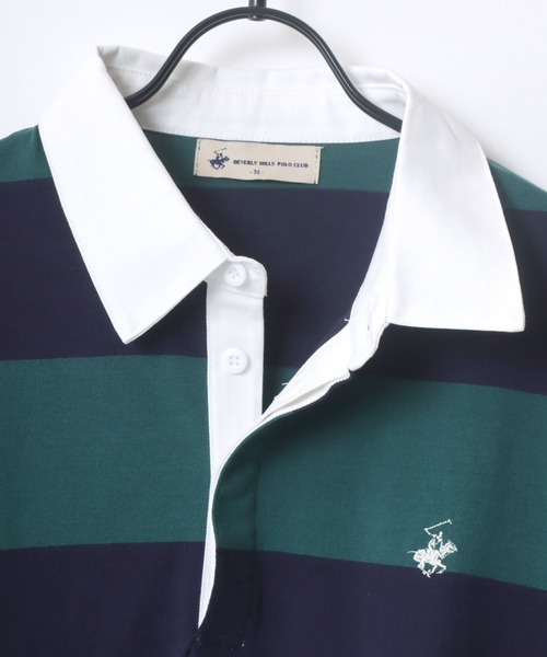 BEVERLY HILLS POLO CLUB（ビバリーヒルズポロクラブ）の「BEVERLY HILLS POLO CLUB/ビバリーヒルズポロクラブ オーバーサイズ ロゴ ワンポイント刺繍 半袖ラガーシャツ（ポロシャツ・レディース・グリーン系その他/ブラック/グリーン/ブラック系その他・M）」の11枚目の写真