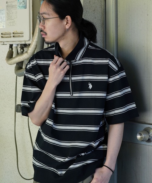U.S. POLO ASSN.(ユーエスポロアッスン)の「U.S. POLO ASSN. / ユーエスポロアッスン 別注 コラボ オーバーサイズ ハーフジップ 半袖 Tシャツ(Tシャツ/カットソー・メンズ・ブルー系その他/ライトベージュ/チャコール/ホワイト系その他/ブラック/ブラック系その他/ホワイト/ダークグリーン/ネイビー・MEDIUM/X-LARGE/LARGE)」の5枚目の写真