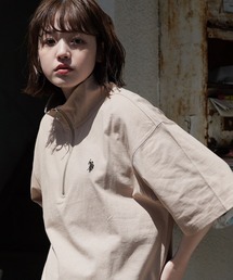 U.S. POLO ASSN. / ユーエスポロアッスン 別注 コラボ オーバーサイズ ハーフジップ 半袖 Tシャツ