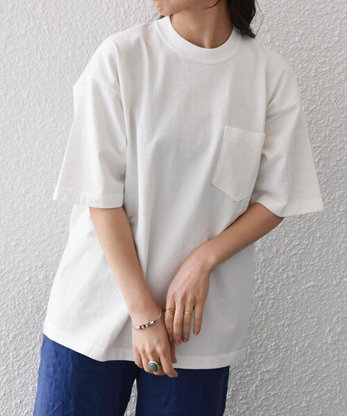 SHIPS any(シップス エニィ)の「SHIPS any: "COTTON USA" ヘビーウェイト クルーネック ポケット Tシャツ(Tシャツ/カットソー・メンズ・ブラック/ライトカーキ/ホワイト/コバルトブルー/バイオレット・LARGE/SMALL/X-LARGE/MEDIUM)」の11枚目の写真