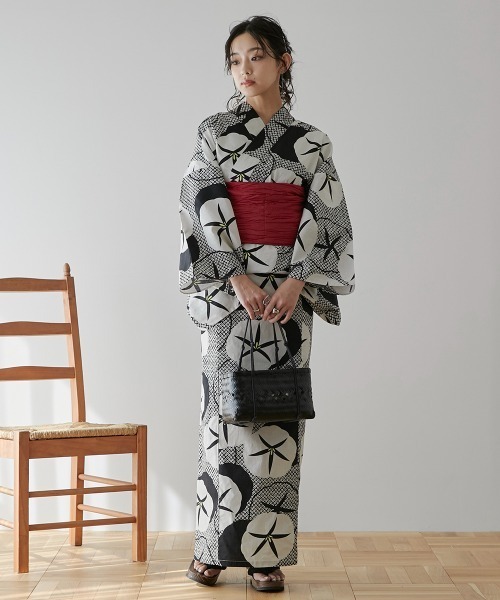 Neina（ネイナ）の「【浴衣】綿100％浴衣3点セット（ゆかた＋へこ帯＋下駄）〔Neina〕（浴衣・レディース・ブラック系/ベージュ系/グリーン系/ピンク系/レッド系/ネイビー系/ブルー系/グレー系・F/FREE）」の22枚目の写真