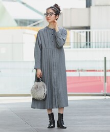 Ray BEAMS | Ray BEAMS / プリーツ キリカエ ヘリンボーン ワンピース(ワンピース)