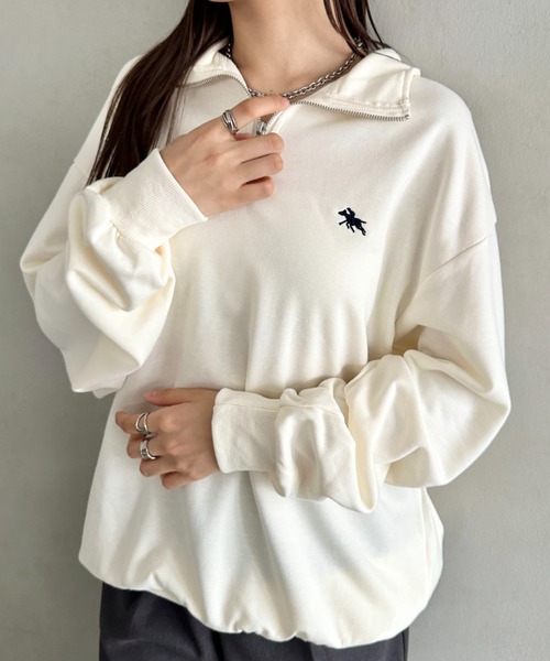 POLOCHAMPS(ポロチャンプス)の「【POLOCHAMPS/ポロチャンプス】 別注 ハーフジップ ワンポイント刺繍 スウェット(スウェット・レディース・グレー/ブラック/ベージュ/アイボリー・FREE)」の2枚目の写真