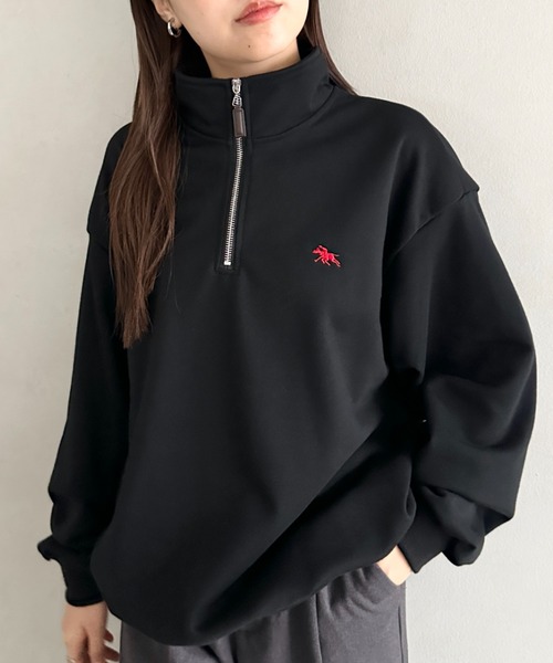 POLOCHAMPS(ポロチャンプス)の「【POLOCHAMPS/ポロチャンプス】 別注 ハーフジップ ワンポイント刺繍 スウェット(スウェット・レディース・グレー/ブラック/ベージュ/アイボリー・FREE)」の3枚目の写真