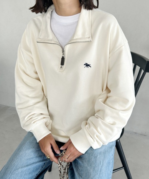 POLOCHAMPS(ポロチャンプス)の「【POLOCHAMPS/ポロチャンプス】 別注 ハーフジップ ワンポイント刺繍 スウェット(スウェット・レディース・グレー/ブラック/ベージュ/アイボリー・FREE)」の12枚目の写真