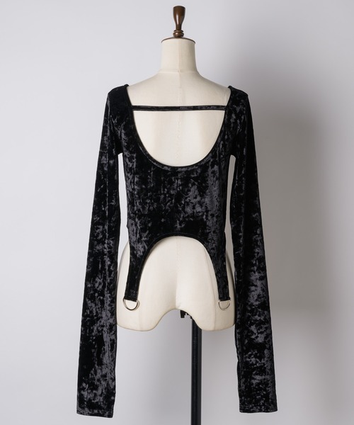 VIOLETTA（ヴィオレッタ）の「クラッシュベロアクロップドトップス（Tシャツ/カットソー・レディース・グレイッシュブルー/ホワイト/ブラック/ピンク・FREE）」の12枚目の写真