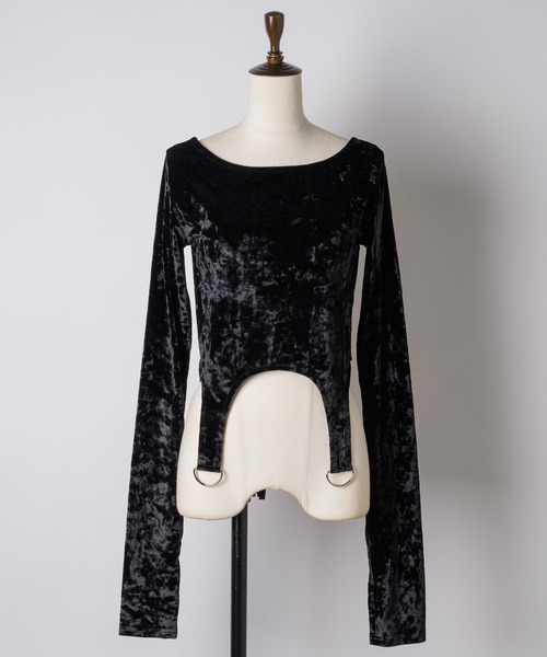 VIOLETTA（ヴィオレッタ）の「クラッシュベロアクロップドトップス（Tシャツ/カットソー・レディース・グレイッシュブルー/ホワイト/ブラック/ピンク・FREE）」の10枚目の写真