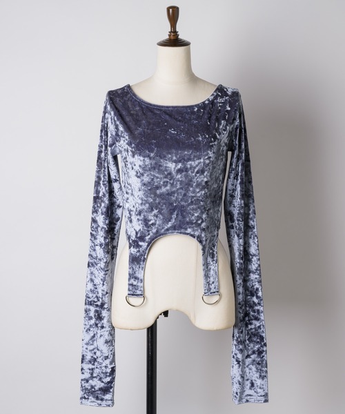 VIOLETTA（ヴィオレッタ）の「クラッシュベロアクロップドトップス（Tシャツ/カットソー・レディース・グレイッシュブルー/ホワイト/ブラック/ピンク・FREE）」の9枚目の写真