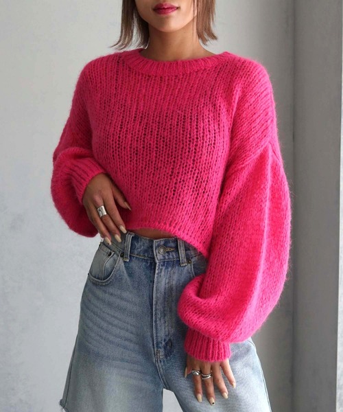 cheriella（シェリエラ）の「【cheriella】WEB限定モヘアライクショートニット WEB LIMITED MOHAIR-LIKE SHORT KNIT（ニット/セーター・レディース・ブラック/ホワイト/ピンク/ブルー/チャコールグレー・M）」の14枚目の写真