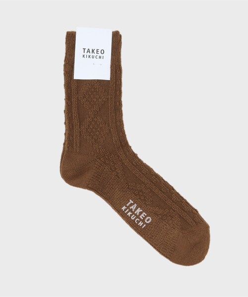 TAKEO KIKUCHI（タケオキクチ）の「◆ケーブル柄ソックス（ソックス/靴下・メンズ・ボルドー/キャメル/ライトベージュ・00）」の3枚目の写真