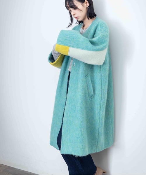 マーブルシャギーロングコート（ノーカラーコート）｜Eimee Law 