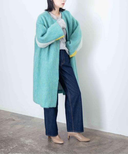 マーブルシャギーロングコート（ノーカラーコート）｜Eimee Law