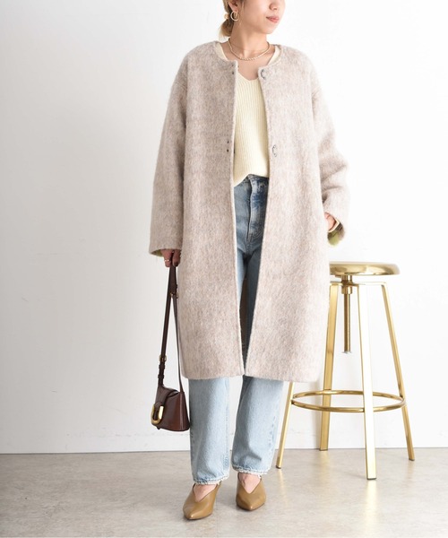 Eimee Law バックキルト配色シャギーコート ロングコート　ベージュ　M マーブルシャギーロングコート Eimee Law│Eimee Law & LHELBIE 公式