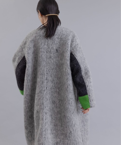 マーブルシャギーロングコート（ノーカラーコート）｜Eimee Law