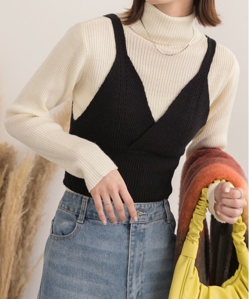 ad thie(アドティエ)の「カシュクールデザイン ニットキャミソール(キャミソール・レディース・ライトブラウン/ブラック/グレー・FREE)」の2枚目の写真