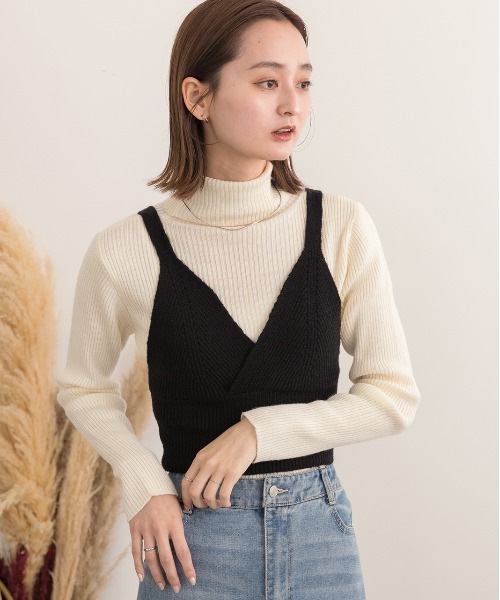 ad thie(アドティエ)の「カシュクールデザイン ニットキャミソール(キャミソール・レディース・ライトブラウン/ブラック/グレー・FREE)」の5枚目の写真
