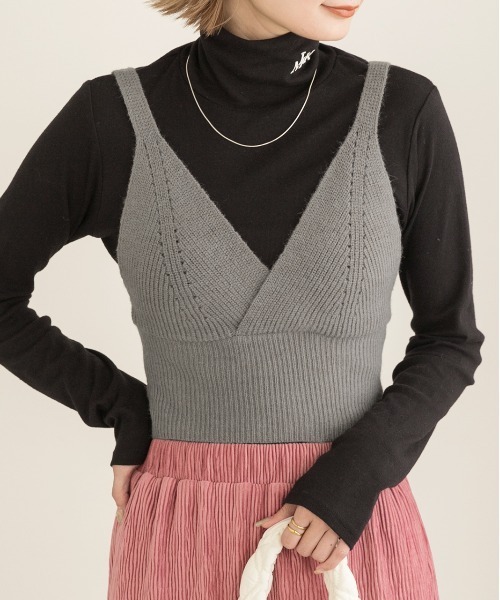 ad thie(アドティエ)の「カシュクールデザイン ニットキャミソール(キャミソール・レディース・ライトブラウン/ブラック/グレー・FREE)」の8枚目の写真