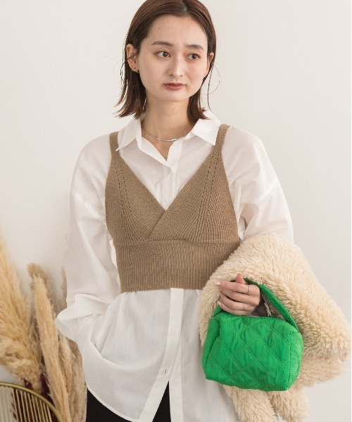 ad thie(アドティエ)の「カシュクールデザイン ニットキャミソール(キャミソール・レディース・ライトブラウン/ブラック/グレー・FREE)」の11枚目の写真
