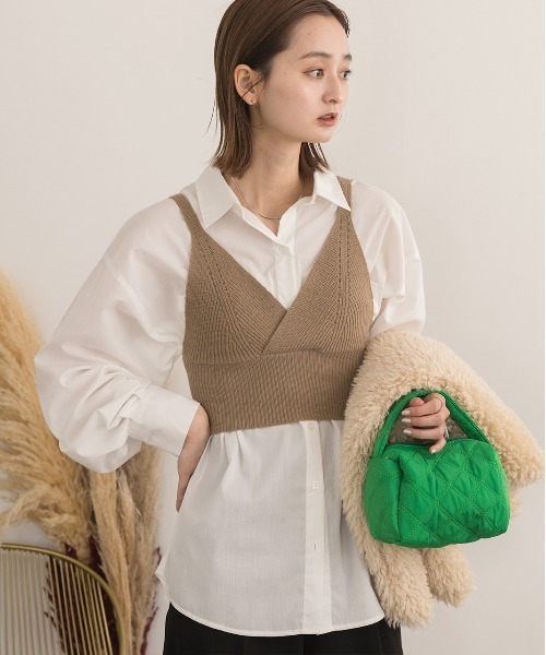 ad thie(アドティエ)の「カシュクールデザイン ニットキャミソール(キャミソール・レディース・ライトブラウン/ブラック/グレー・FREE)」の12枚目の写真