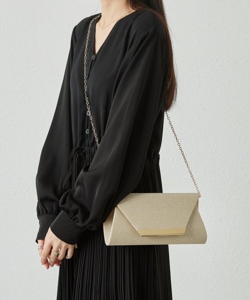 LA VORAGINE(ラ ヴォラジネ)の「2WAY ラメ入り結婚式パーティークラッチバッグ 入学式 卒業式 成人式 セレモニー ショルダーバッグ(クラッチバッグ・レディース・ブラック/ゴールド/シルバー・FREE)」の5枚目の写真