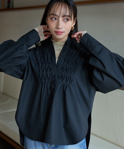 VIS(ビス)の「【洗える】フロントタックデザインブラウス(シャツ/ブラウス・レディース・ブラック/オフホワイト/サックスブルー/ピンク・FREE)」の9枚目の写真