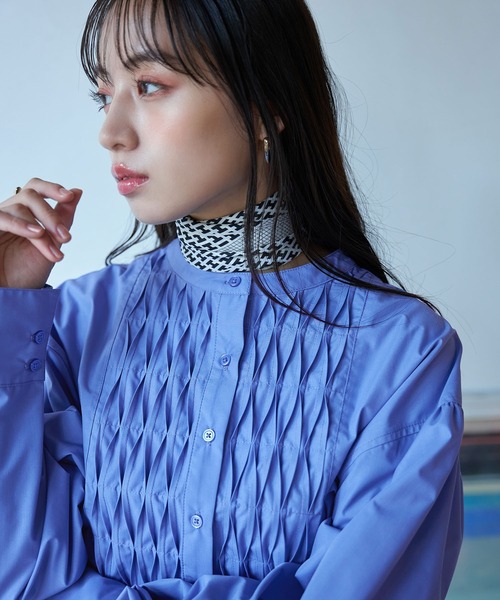 VIS(ビス)の「【洗える】フロントタックデザインブラウス(シャツ/ブラウス・レディース・ブラック/オフホワイト/サックスブルー/ピンク・FREE)」の6枚目の写真