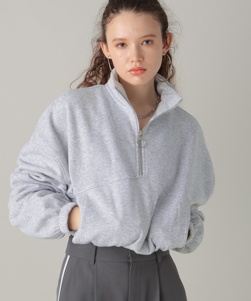 FOREVER 21(フォーエバー トゥエンティーワン)の「ハーフジップ裏毛プルオーバー(スウェット・レディース・グレー/ブラック・SMALL/MEDIUM)」の1枚目の写真