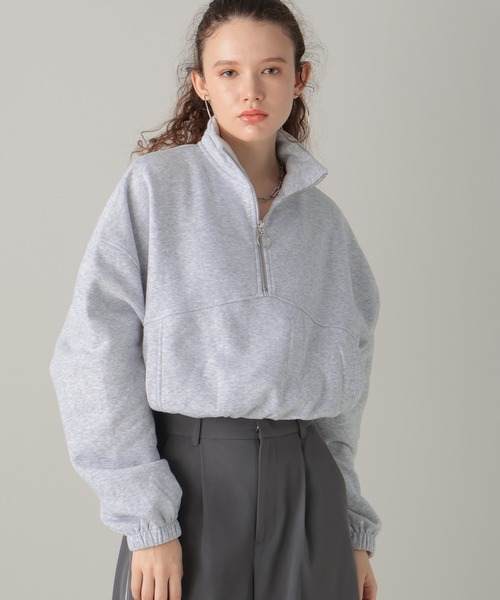 FOREVER 21(フォーエバー トゥエンティーワン)の「ハーフジップ裏毛プルオーバー(スウェット・レディース・グレー/ブラック・SMALL/MEDIUM)」の5枚目の写真