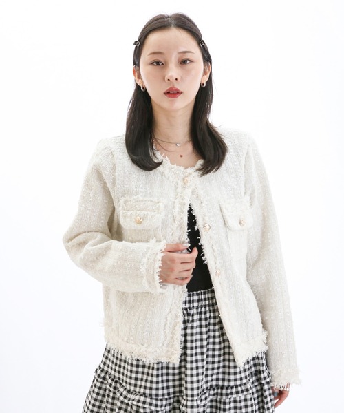 ノーカラーツイードジャケット（ノーカラージャケット）｜ENLIKE