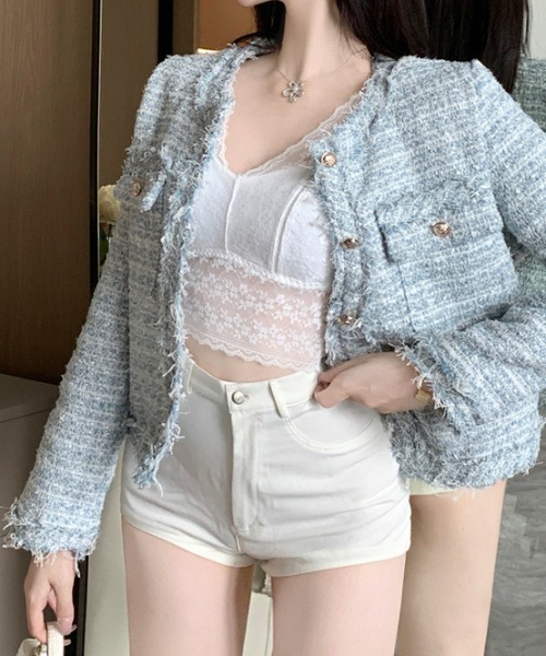 ノーカラーツイードジャケット（ノーカラージャケット）｜ENLIKE