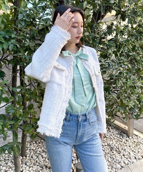 割引済み✨NAVE ライト　ツイード　ジャケット　ノーカラー　ドルマン　エクリュ 割引済み✨NAVE ライト ツイード ジャケット ノーカラー ドルマン