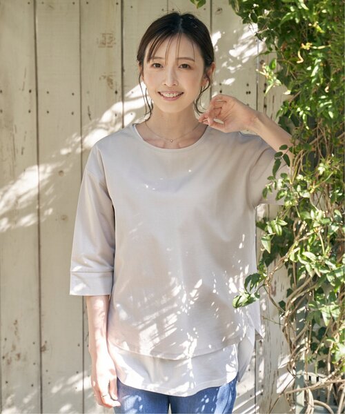 ikka(イッカ)の「梨地ジョーゼットプルオーバー(Tシャツ/カットソー・レディース・ライトグレー/ピンク/ブラック/オリーブ/オフホワイト/ブルー・M/L/S)」の8枚目の写真