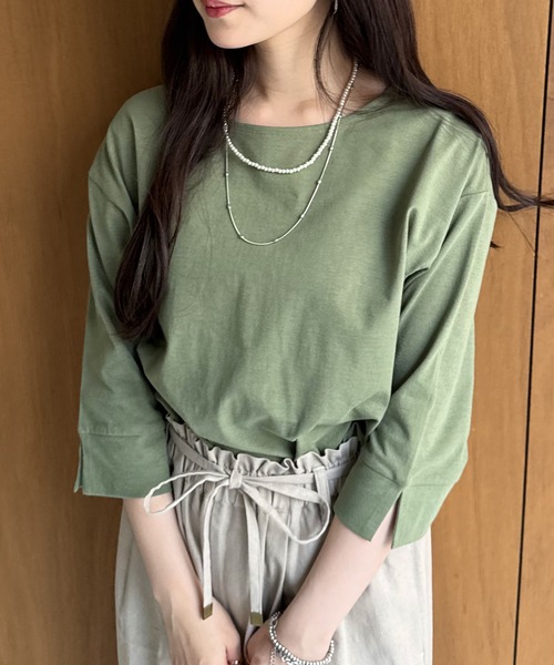 ikka(イッカ)の「梨地ジョーゼットプルオーバー(Tシャツ/カットソー・レディース・ライトグレー/ピンク/ブラック/オリーブ/オフホワイト/ブルー・M/L/S)」の1枚目の写真