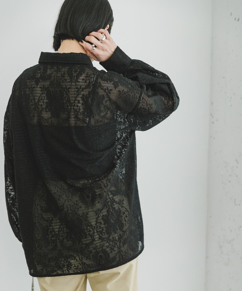 ITEMS URBANRESEARCH(アイテムズ アーバンリサーチ)の「レースビッグシャツ(シャツ/ブラウス・レディース・オフホワイト/ブラック・FREE)」の4枚目の写真