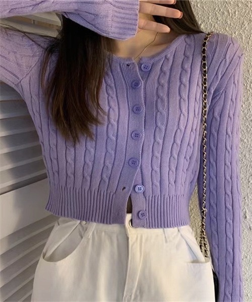 FREE STYLISTS(フリー スタイリスト)の「ケーブル編みニットカーディガン(カーディガン/ボレロ・レディース・ブラック/ブルー/パープル/ホワイト/ピンク/グリーン・FREE)」の5枚目の写真