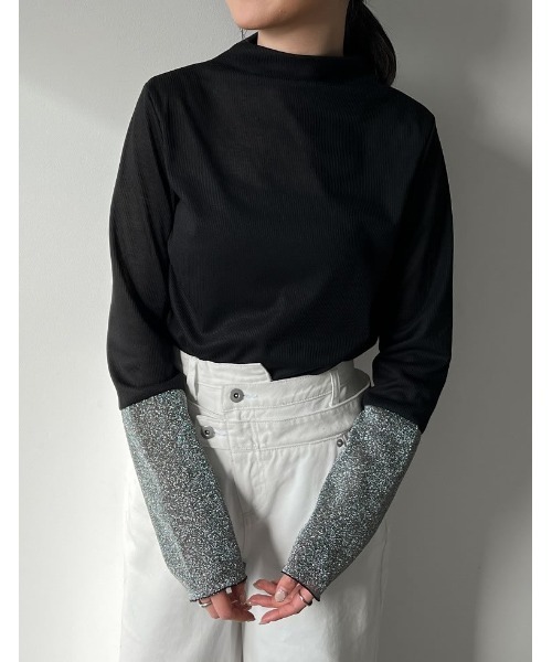 Re:EDIT（リエディ）の「[2024SS PRE ORDER]プチハイネックラメスリーブシアートップス（その他トップス・レディース・ホワイト系その他/ブラック系その他/ブラウン系その他/ブルー系その他・MEDIUM/LARGE）」の3枚目の写真