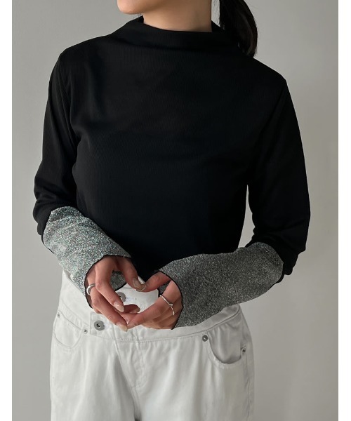 Re:EDIT（リエディ）の「[2024SS PRE ORDER]プチハイネックラメスリーブシアートップス（その他トップス・レディース・ホワイト系その他/ブラック系その他/ブラウン系その他/ブルー系その他・MEDIUM/LARGE）」の8枚目の写真