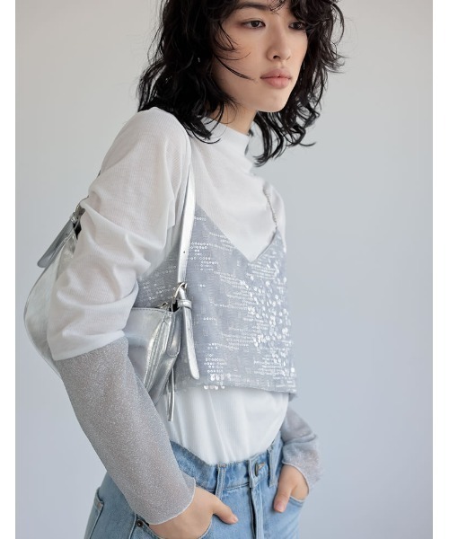 Re:EDIT（リエディ）の「[2024SS PRE ORDER]プチハイネックラメスリーブシアートップス（その他トップス・レディース・ホワイト系その他/ブラック系その他/ブラウン系その他/ブルー系その他・MEDIUM/LARGE）」の10枚目の写真