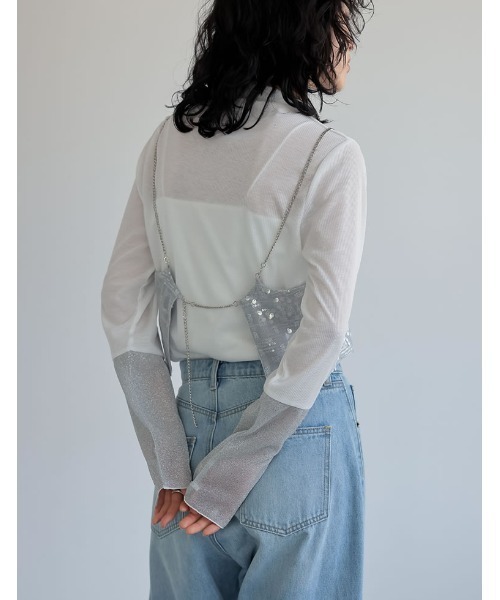 Re:EDIT（リエディ）の「[2024SS PRE ORDER]プチハイネックラメスリーブシアートップス（その他トップス・レディース・ホワイト系その他/ブラック系その他/ブラウン系その他/ブルー系その他・MEDIUM/LARGE）」の11枚目の写真