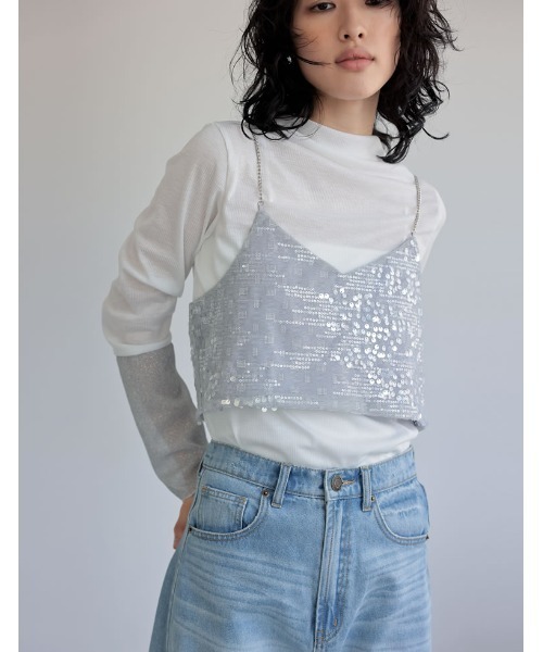 Re:EDIT（リエディ）の「[2024SS PRE ORDER]プチハイネックラメスリーブシアートップス（その他トップス・レディース・ホワイト系その他/ブラック系その他/ブラウン系その他/ブルー系その他・MEDIUM/LARGE）」の12枚目の写真