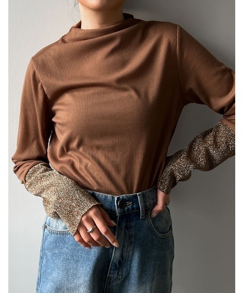 Re:EDIT（リエディ）の「[2024SS PRE ORDER]プチハイネックラメスリーブシアートップス（その他トップス・レディース・ホワイト系その他/ブラック系その他/ブラウン系その他/ブルー系その他・MEDIUM/LARGE）」の17枚目の写真