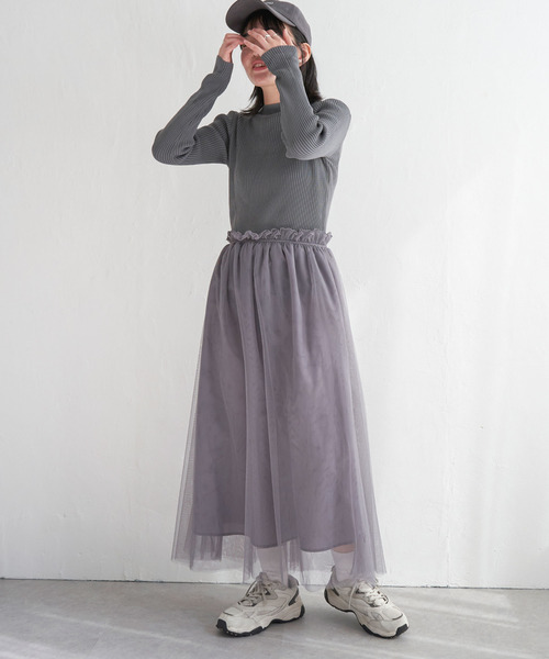 VENCEEXCHANGE（ヴァンスエクスチェンジ）の「ニットチュールドッキングワンピース（ワンピース・レディース・ブラック/グレー/オフホワイト・M）」の3枚目の写真